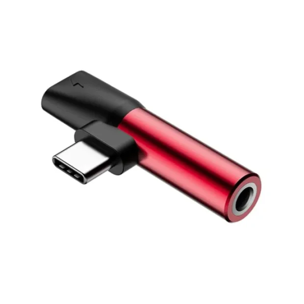 Adaptor Incarcare si Audio Baseus 1 x USB Type-C (T) la 1 x USB Type-C (M) si 1 x Jack 3.5mm (M) Negru + Rosu