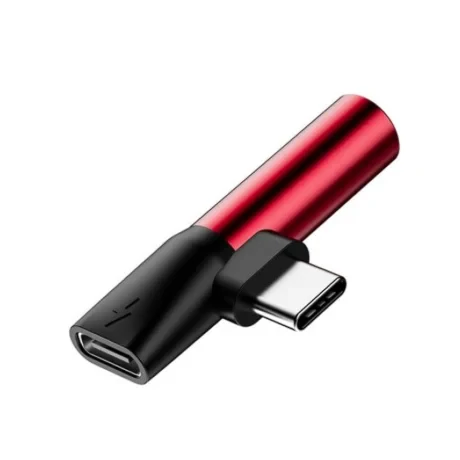Adaptor Incarcare si Audio Baseus 1 x USB Type-C (T) la 1 x USB Type-C (M) si 1 x Jack 3.5mm (M) Negru + Rosu