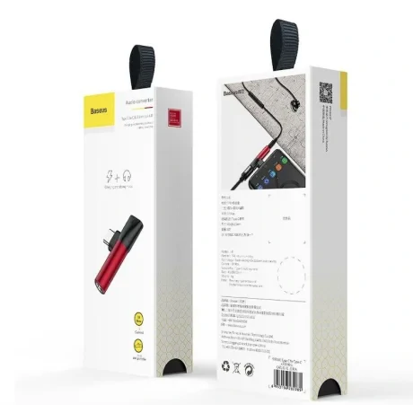 Adaptor Incarcare si Audio Baseus 1 x USB Type-C (T) la 1 x USB Type-C (M) si 1 x Jack 3.5mm (M) Negru + Rosu
