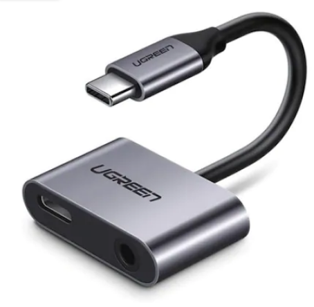 Adaptor incarcare si audio Ugreen CM193  1 x USB Type-C(T) la 1 x USB Type-C(M) si 1 x Jack 3.5mm(M) gri thumb