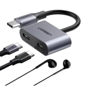 Adaptor incarcare si audio Ugreen CM232 1 x USB Type-C(T) la 2 x USB Type-C(M) gri