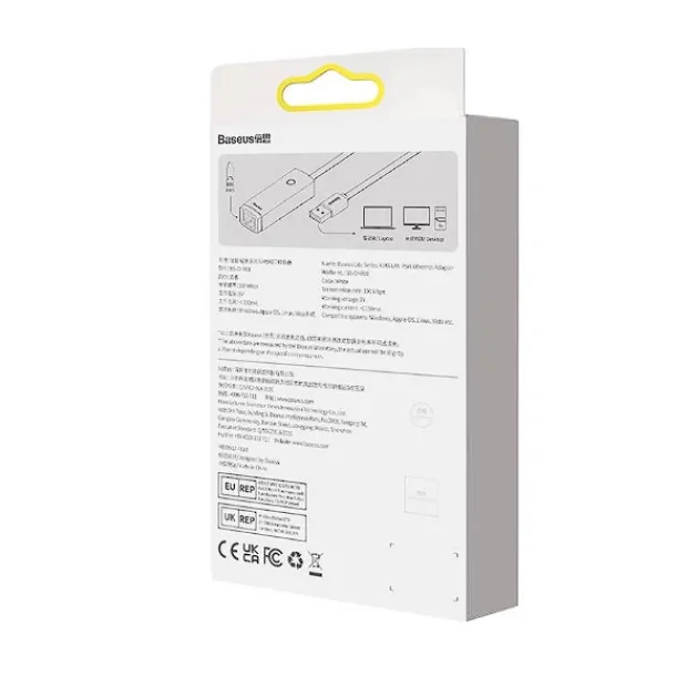 Adaptor Retea Baseus Lite USB 2.0 to RJ-45 10/100 Mbps Adapter LED Alb