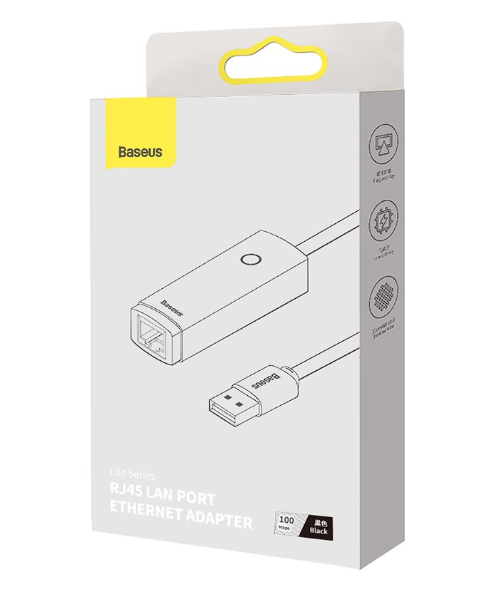 Adaptor Retea Baseus Lite USB 2.0 to RJ-45 10/100 Mbps Adapter LED Negru thumb