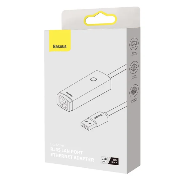 Adaptor Retea Baseus Lite USB 2.0 to RJ-45 10/100 Mbps Adapter LED Negru