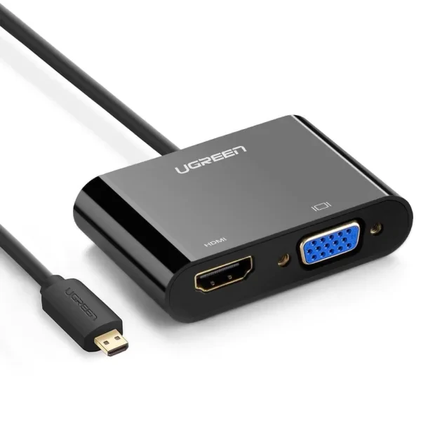 Adaptor video Ugreen MM115 micro HDMI (T) la 1 x VGA Full HD si 1 x HDMI 4K UHD negru