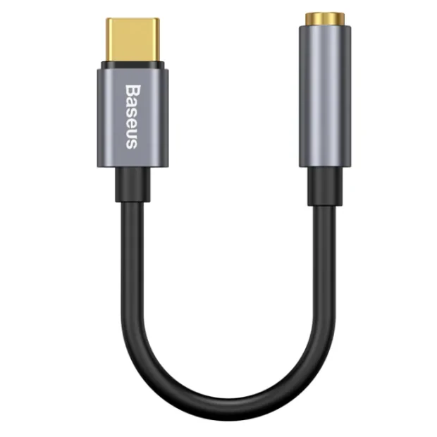 Cablu Adaptor Baseus 1 x USB Type-C (T) la 1 x Jack 3.5mm (M) lungime Cablu brodat 12 cm Gri