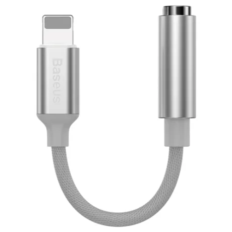 Cablu Adaptor Baseus Iphone Lightning to Jack 3.5mm lungime 10.5 cm Alb