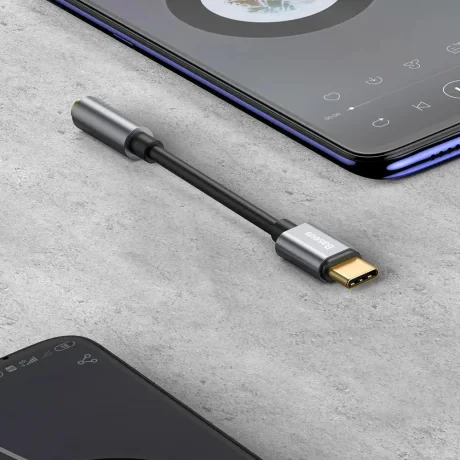 Cablu Adaptor Baseus USB Type-C to Jack 3.5mm lungime 10.5 cm Negru