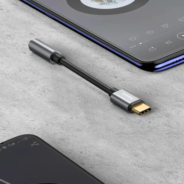 Cablu Adaptor Baseus USB Type-C to Jack 3.5mm lungime 10.5 cm Negru