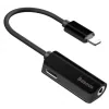 Cablu Adaptor Incarcare si Audio Baseus 1 x Lightning (T) la 1 x Jack 3.5mm (M) si 1 x Lightning (M) lungime Cablu 12 cm Negru