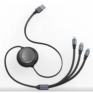 Cablu Alimentare si Date Baseus Bright Mirror 2 One-for-three Retractable USB la Micro-USB + Lightning Iphone + USB Type C 3.5A 1.1m Negru