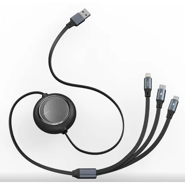 Cablu Alimentare si Date Baseus Bright Mirror 2 One-for-three Retractable USB la Micro-USB + Lightning Iphone + USB Type C 3.5A 1.1m Negru