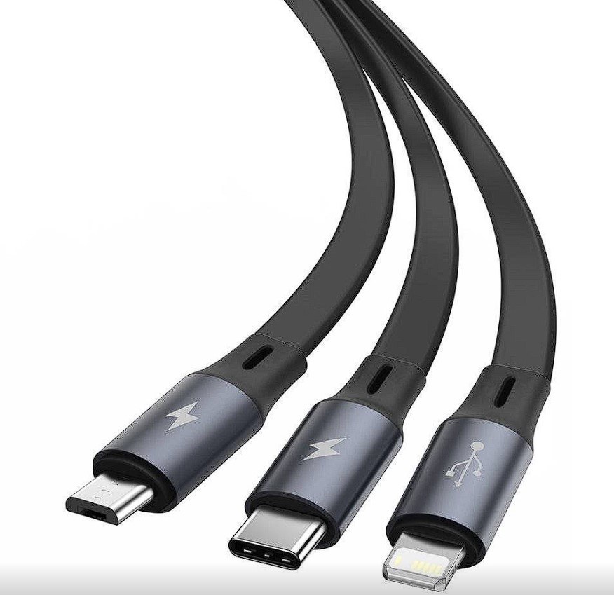 Cablu Alimentare si Date Baseus Bright Mirror 2 One-for-three Retractable USB la Micro-USB + Lightning Iphone + USB Type C 3.5A 1.1m Negru thumb
