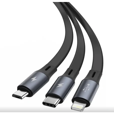 Cablu Alimentare si Date Baseus Bright Mirror 2 One-for-three Retractable USB la Micro-USB + Lightning Iphone + USB Type C 3.5A 1.1m Negru