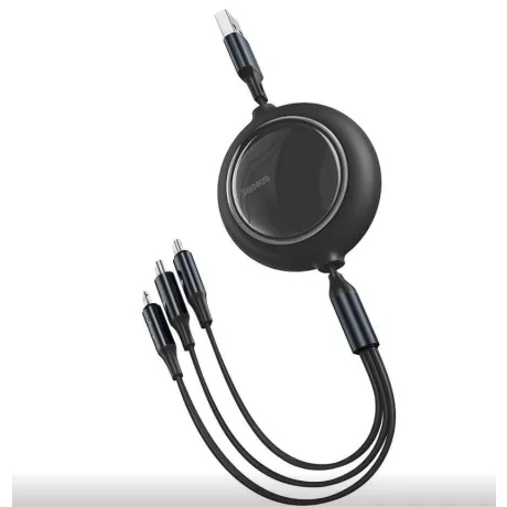 Cablu Alimentare si Date Baseus Bright Mirror 2 One-for-three Retractable USB la Micro-USB + Lightning Iphone + USB Type C 3.5A 1.1m Negru