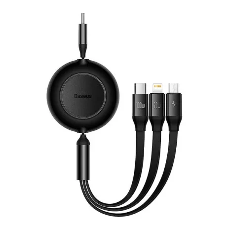 Cablu Alimentare si Date Baseus Bright Mirror 2 One-for-three Retractable USB Type-C la Micro-USB + Lightning Iphone + USB Type-C 100W 1.1m Negru