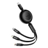 Cablu Alimentare si Date Baseus Bright Mirror 2 One-for-three Retractable USB Type-C la Micro-USB + Lightning Iphone + USB Type-C 100W 1.1m Negru
