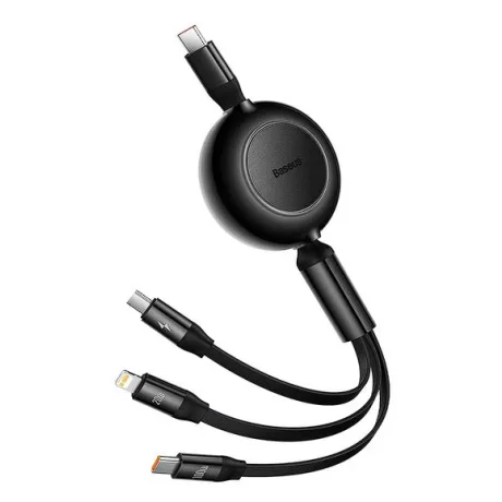 Cablu Alimentare si Date Baseus Bright Mirror 2 One-for-three Retractable USB Type-C la Micro-USB + Lightning Iphone + USB Type-C 100W 1.1m Negru