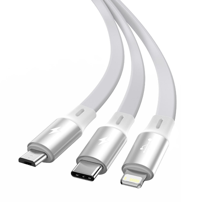 Cablu Alimentare si Date Baseus Bright Mirror One-for-three Retractable USB la Micro-USB + Lightning Iphone + USB Type-C 3.5A 1.2m Alb thumb
