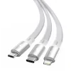 Cablu Alimentare si Date Baseus Bright Mirror One-for-three Retractable USB la Micro-USB + Lightning Iphone + USB Type-C 3.5A 1.2m Alb