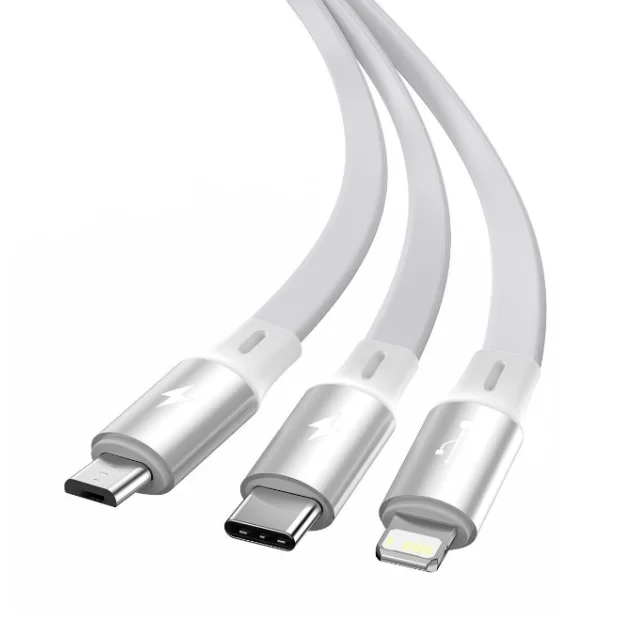 Cablu Alimentare si Date Baseus Bright Mirror One-for-three Retractable USB la Micro-USB + Lightning Iphone + USB Type-C 3.5A 1.2m Alb