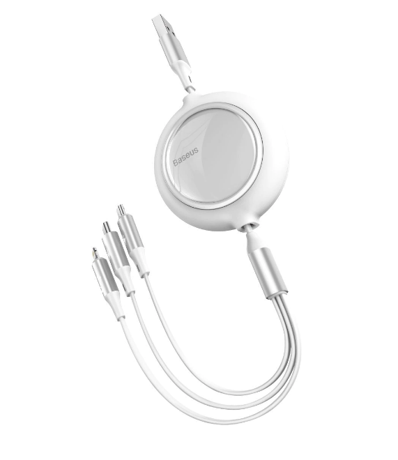 Cablu Alimentare si Date Baseus Bright Mirror One-for-three Retractable USB la Micro-USB + Lightning Iphone + USB Type-C 3.5A 1.2m Alb thumb