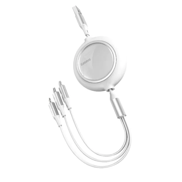 Cablu Alimentare si Date Baseus Bright Mirror One-for-three Retractable USB la Micro-USB + Lightning Iphone + USB Type-C 3.5A 1.2m Alb