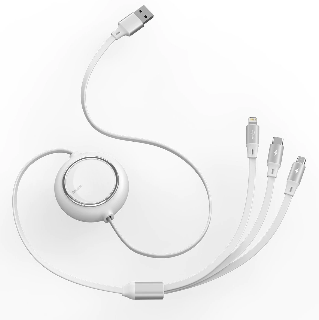 Cablu Alimentare si Date Baseus Bright Mirror One-for-three Retractable USB la Micro-USB + Lightning Iphone + USB Type-C 3.5A 1.2m Alb thumb