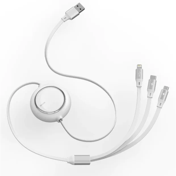 Cablu Alimentare si Date Baseus Bright Mirror One-for-three Retractable USB la Micro-USB + Lightning Iphone + USB Type-C 3.5A 1.2m Alb