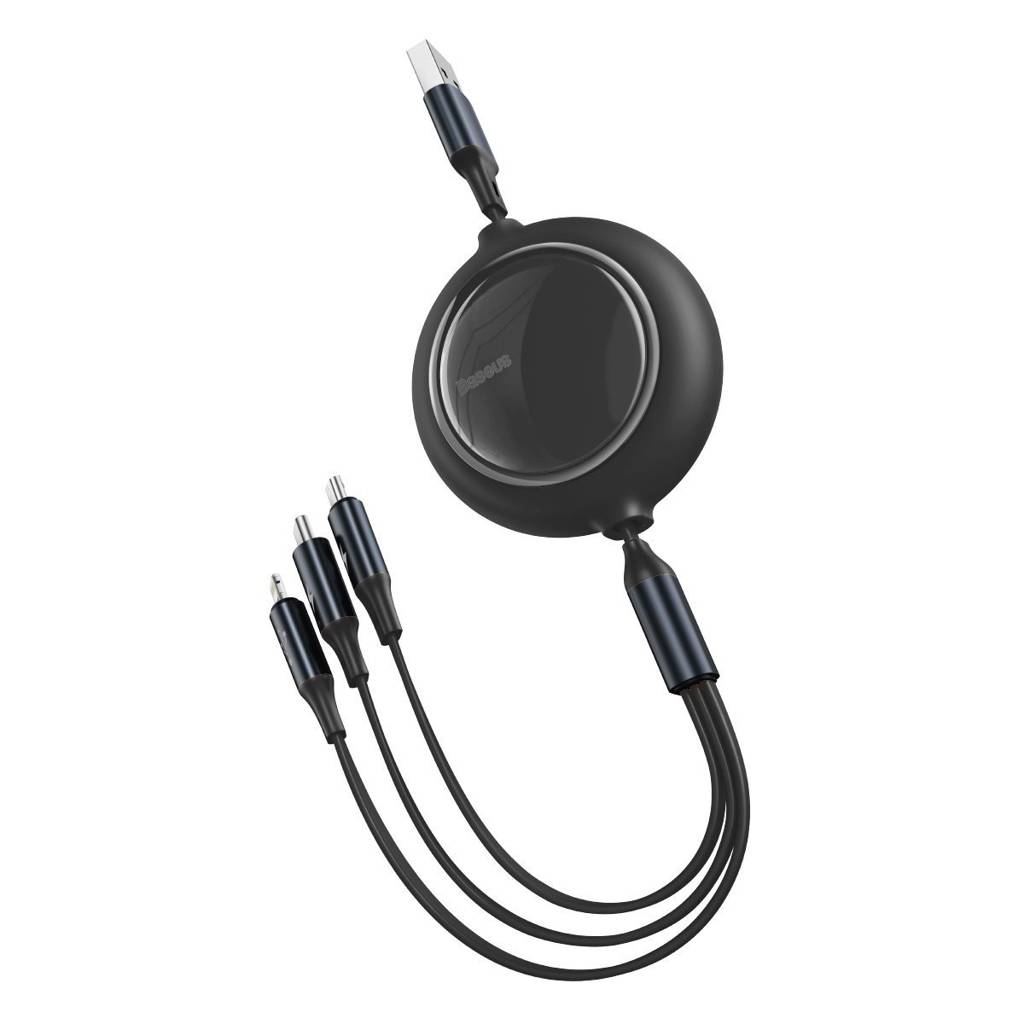 Cablu Alimentare si Date Baseus Bright Mirror One-for-three Retractable USB la Micro-USB + Lightning Iphone + USB Type-C 3.5A 1.2m Negru thumb