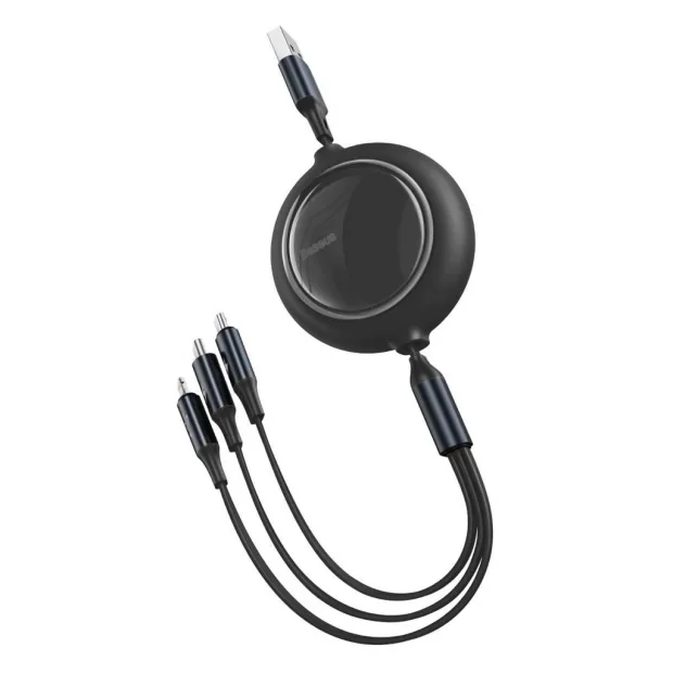 Cablu Alimentare si Date Baseus Bright Mirror One-for-three Retractable USB la Micro-USB + Lightning Iphone + USB Type-C 3.5A 1.2m Negru