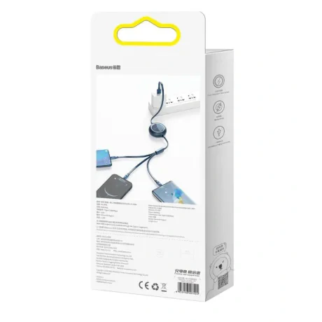 Cablu Alimentare si Date Baseus Bright Mirror One-for-three Retractable USB la Micro-USB + Lightning Iphone + USB Type-C 66W 1.2m Albastru