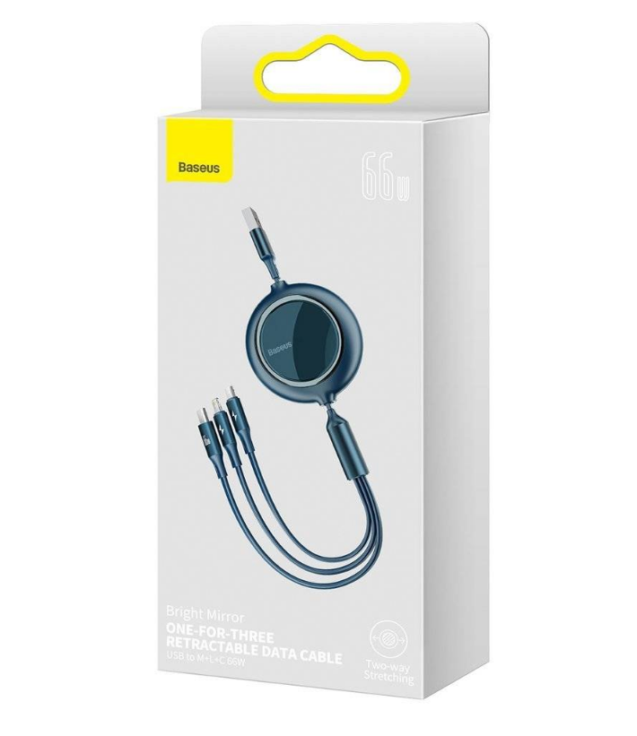 Cablu Alimentare si Date Baseus Bright Mirror One-for-three Retractable USB la Micro-USB + Lightning Iphone + USB Type-C 66W 1.2m Albastru thumb