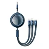 Cablu Alimentare si Date Baseus Bright Mirror One-for-three Retractable USB la Micro-USB + Lightning Iphone + USB Type-C 66W 1.2m Albastru