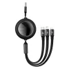 Cablu Alimentare si Date Baseus Bright Mirror One-for-three Retractable USB la Micro-USB + Lightning Iphone + USB Type-C 66W 1.2m Negru