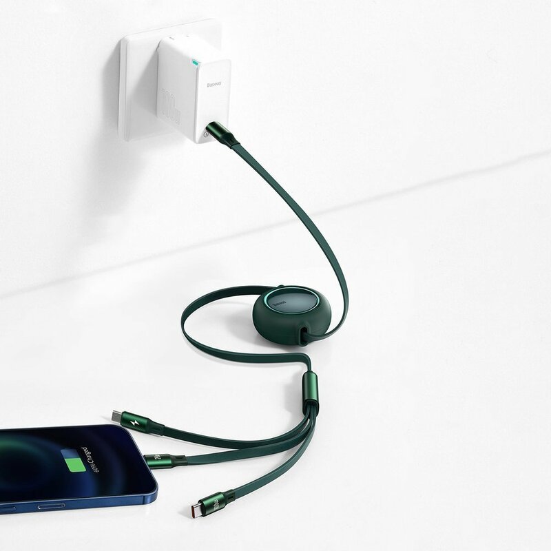Cablu Alimentare si Date Baseus Bright Mirror One-for-three Retractable USB Type-C la Micro-USB + Lightning Iphone + USB Type-C 100W 1.2m Negru thumb