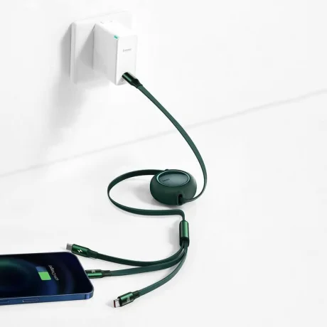 Cablu Alimentare si Date Baseus Bright Mirror One-for-three Retractable USB Type-C la Micro-USB + Lightning Iphone + USB Type-C 100W 1.2m Negru