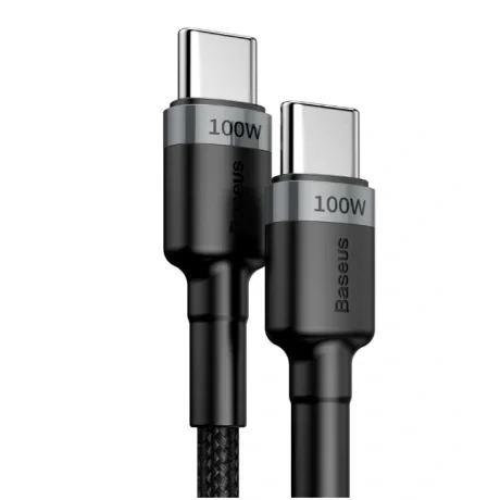 Cablu Alimentare si Date Baseus Cafule Fast Charging USB Type-C la USB Type-C 20V/5A brodat 2m Gri+Negru