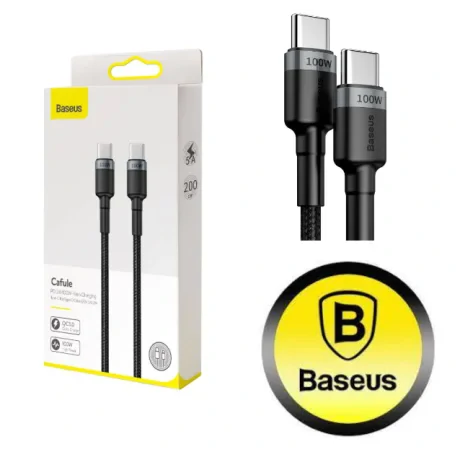 Cablu Alimentare si Date Baseus Cafule Fast Charging USB Type-C la USB Type-C 20V/5A brodat 2m Gri+Negru