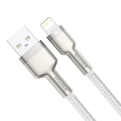 Cablu Alimentare si Date Baseus Cafule Metal Fast Charging USB la Lightning Iphone 2.4A braided 1m Alb