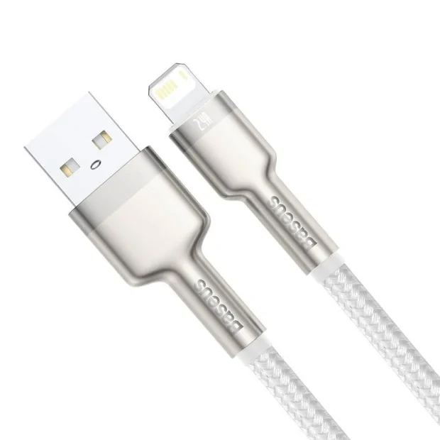 Cablu Alimentare si Date Baseus Cafule Metal Fast Charging USB la Lightning Iphone 2.4A braided 1m Alb
