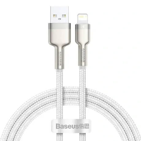 Cablu Alimentare si Date Baseus Cafule Metal Fast Charging USB la Lightning Iphone 2.4A braided 1m Alb
