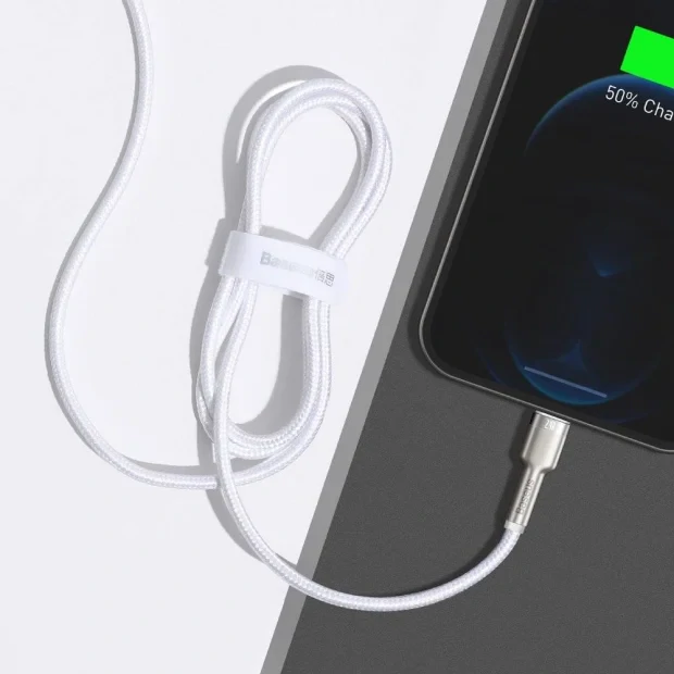 Cablu Alimentare si Date Baseus Cafule Metal Fast Charging USB la Lightning Iphone 2.4A braided 1m Alb