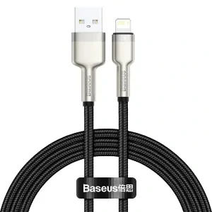 Cablu Alimentare si Date Baseus Cafule Metal Fast Charging USB la Lightning Iphone 2.4A braided 1m Negru