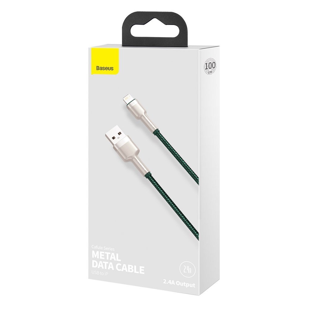Cablu Alimentare si Date Baseus Cafule Metal Fast Charging USB la Lightning Iphone 2.4A braided 1m Verde thumb