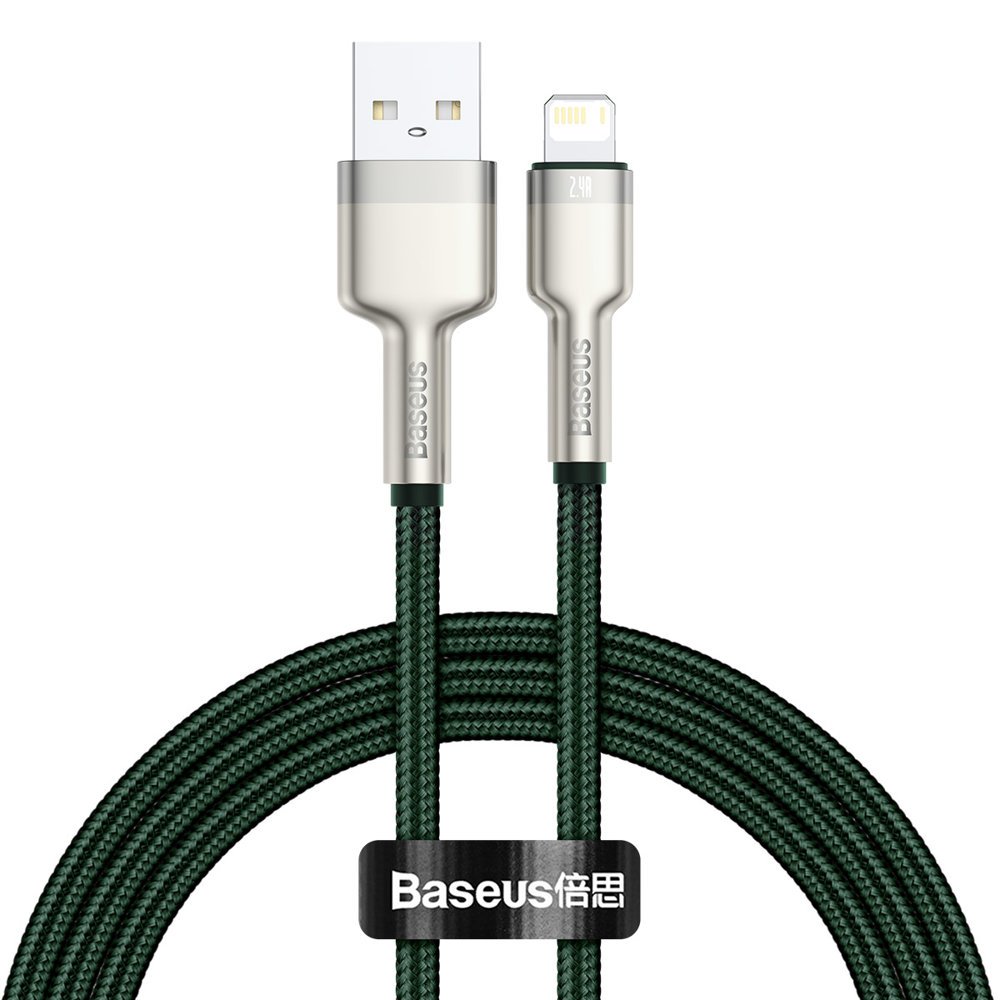 Cablu Alimentare si Date Baseus Cafule Metal Fast Charging USB la Lightning Iphone 2.4A braided 1m Verde thumb