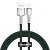 Cablu Alimentare si Date Baseus Cafule Metal Fast Charging USB la Lightning Iphone 2.4A braided 1m Verde