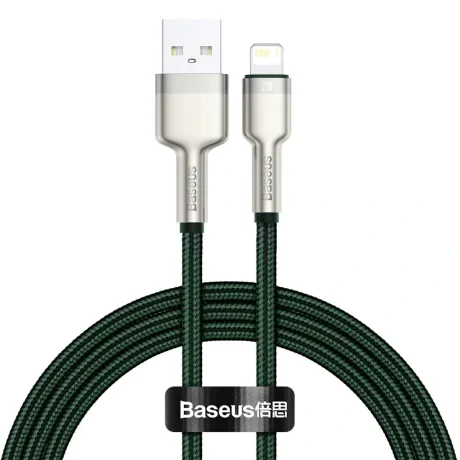 Cablu Alimentare si Date Baseus Cafule Metal Fast Charging USB la Lightning Iphone 2.4A braided 1m Verde