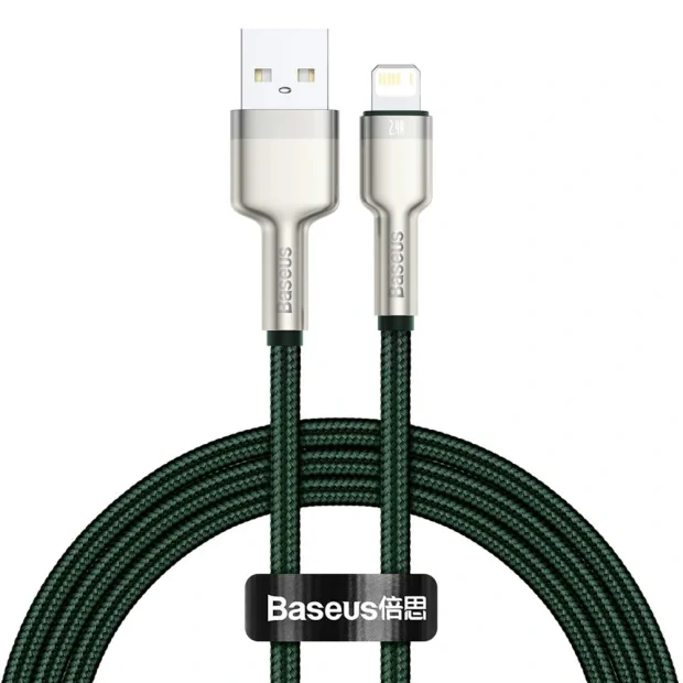 Cablu Alimentare si Date Baseus Cafule Metal Fast Charging USB la Lightning Iphone 2.4A braided 1m Verde