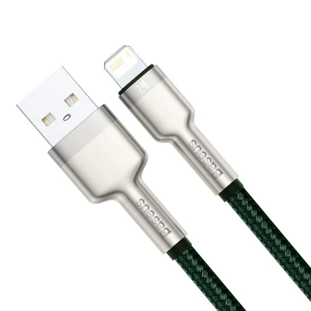 Cablu Alimentare si Date Baseus Cafule Metal Fast Charging USB la Lightning Iphone 2.4A braided 1m Verde